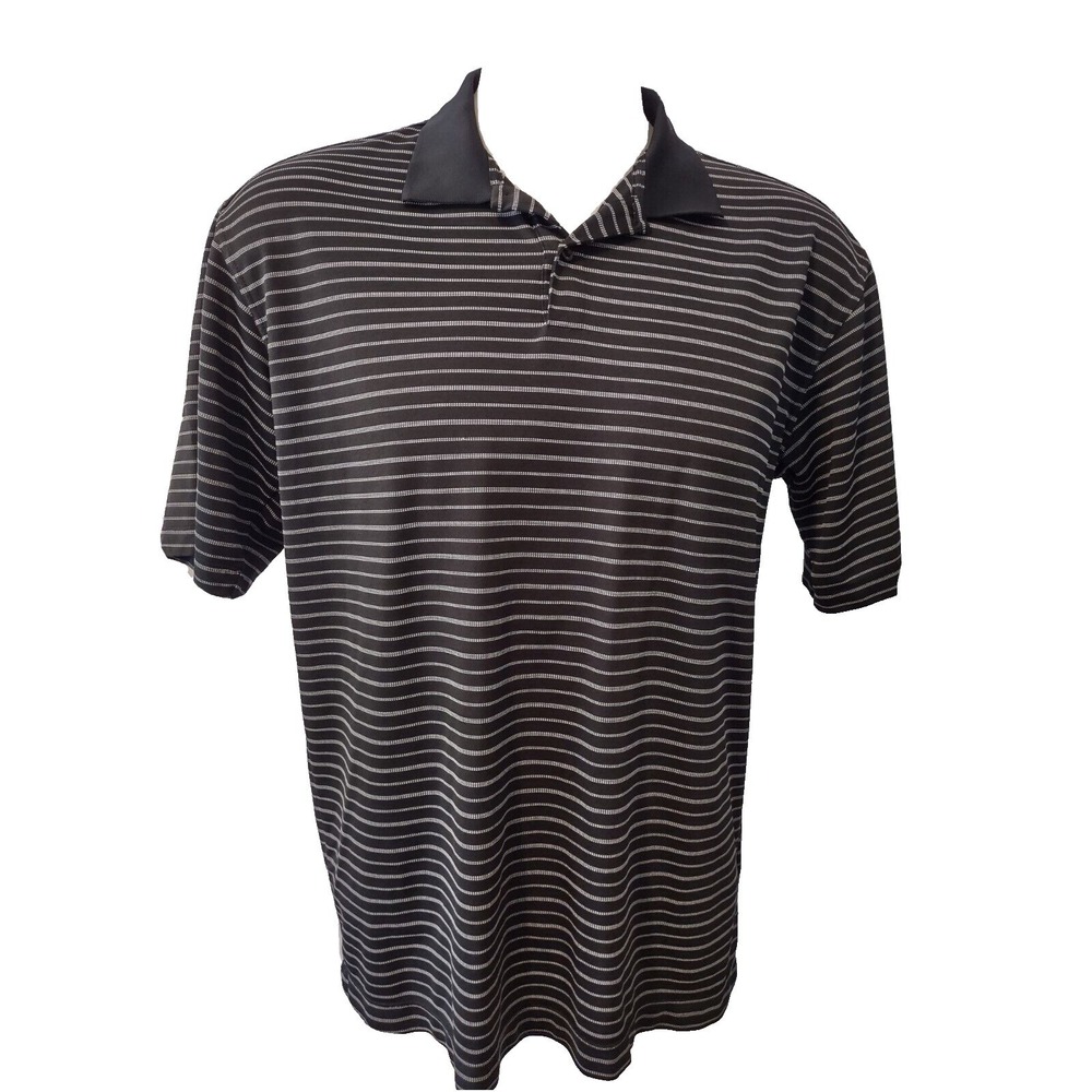 Nike Golf Polo Shirt Men's Large Norm Core Athleisure Black Striped Nike Fit DRY